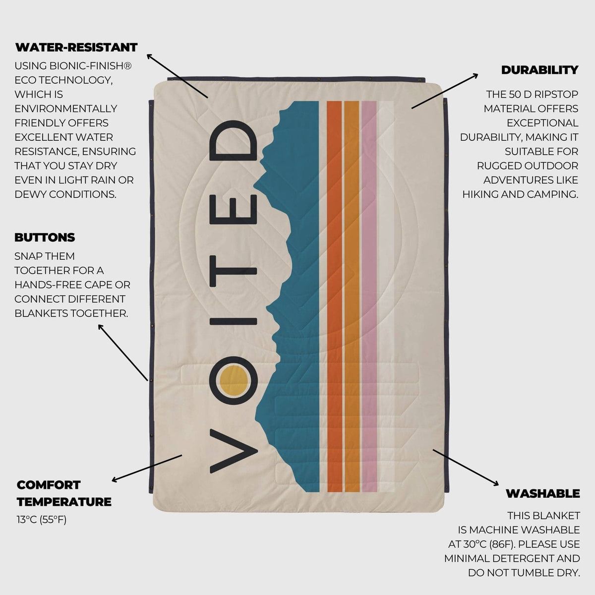 VOITED Recycled Ripstop Outdoor Camping Blanket - Snowy Peak Blankets VOITED