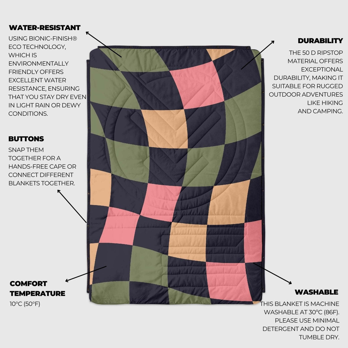 VOITED Mini Traveler Cream Indoor / Outdoor Camping Blanket - Wavecheck Blankets VOITED 