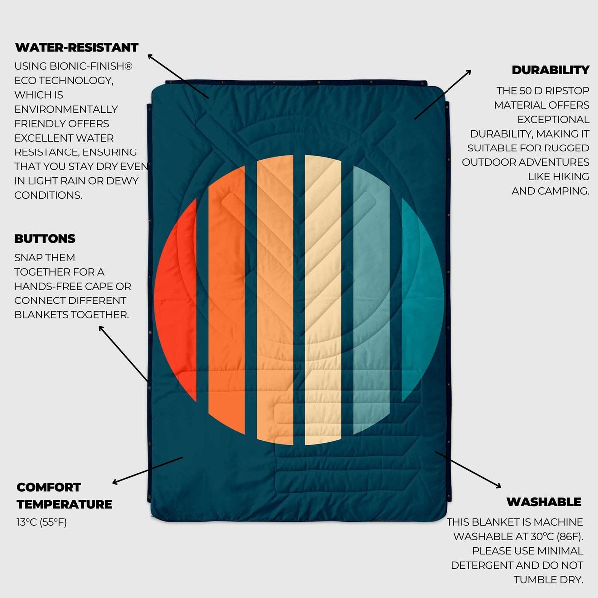 VOITED Recycled Ripstop Outdoor Camping Blanket - Sunset Stripes Blankets VOITED 